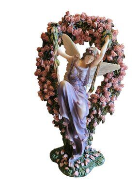 Sheila Wolk The Gatekeeper Fairy Figurine Pink Rose Swing Pacific Trading 10.5"